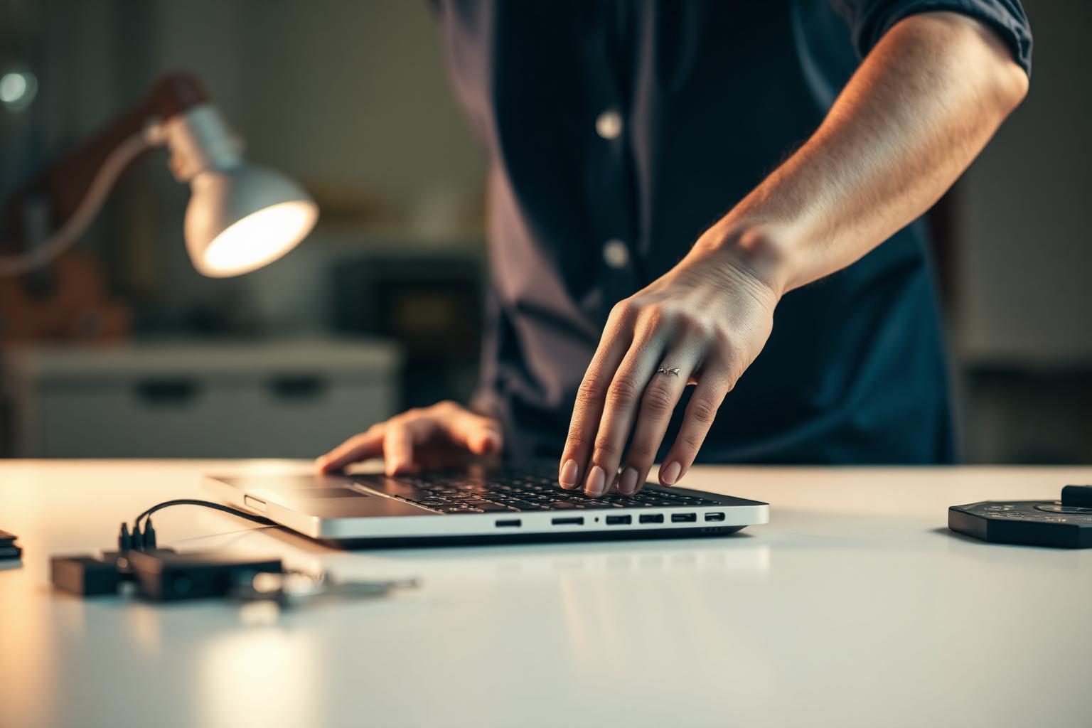 Technician repairing a laptop