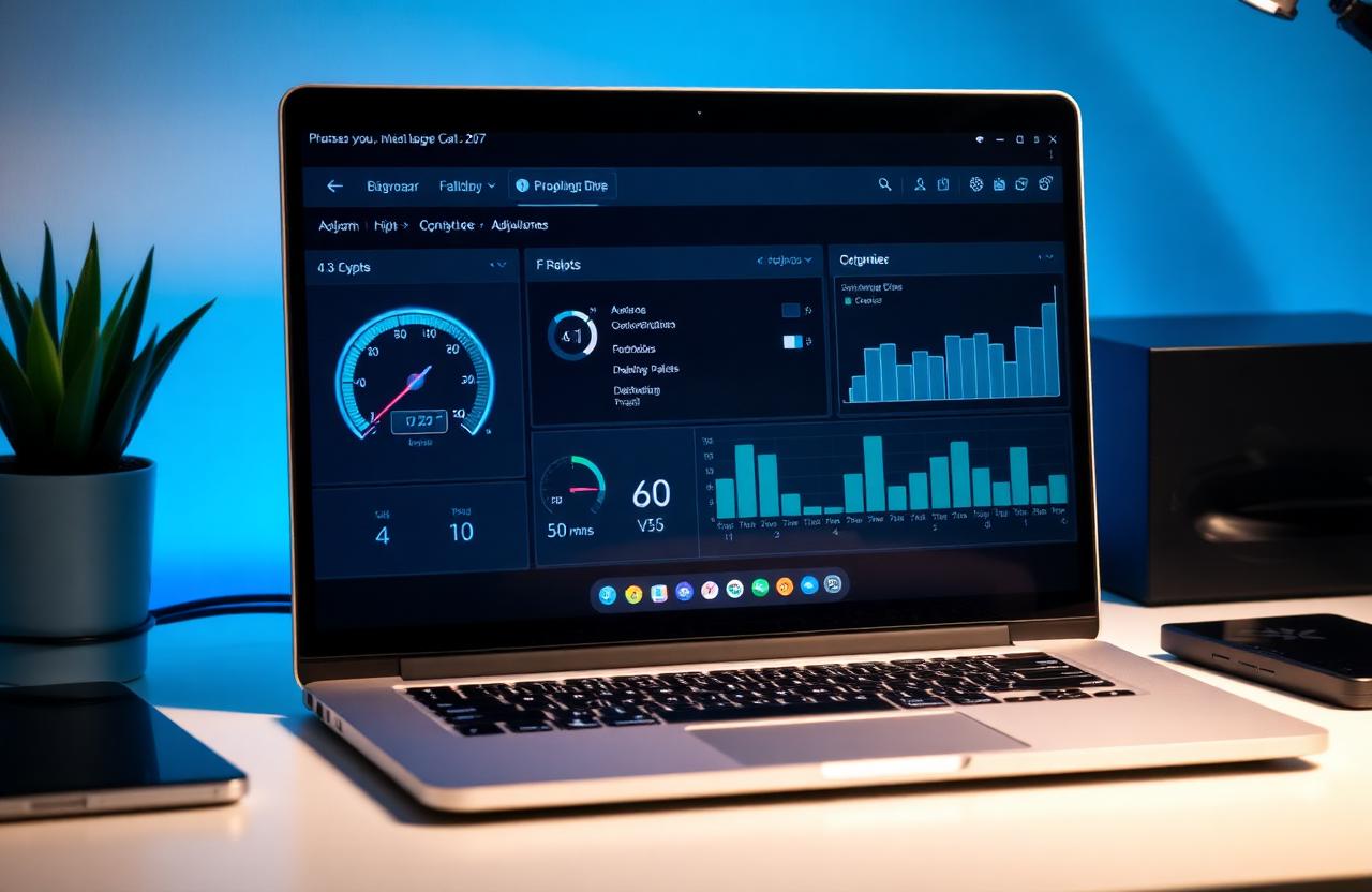 Laptop displaying a system performance and optimization dashboard
